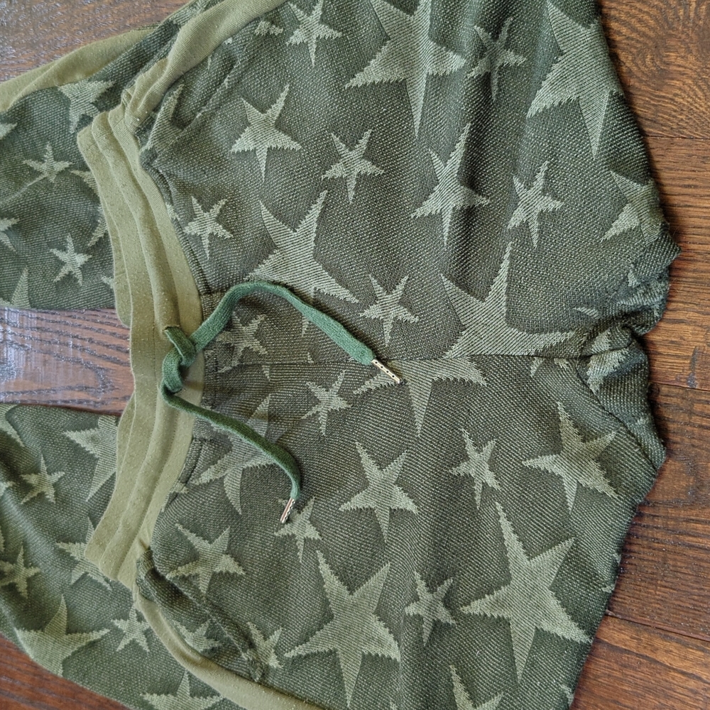 KORI AMERICA I Woven Knit Star Pattern Olive Green Drawstring Jogger Pants, S